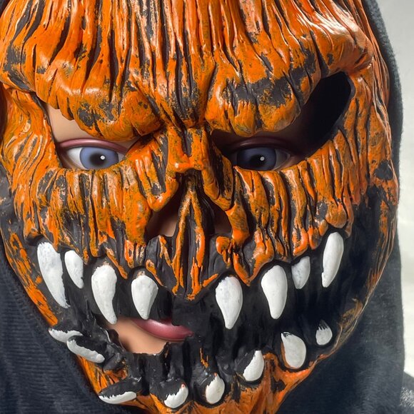 Halloween Pumpkin Skull Mask With Hood Adult Size Black Orange - Picture 3 of 8